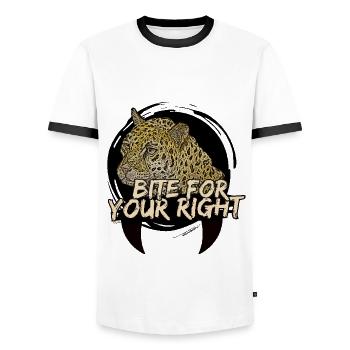 Bite for Your Right 🐆 Jaguar Power - Men's Ringer Shirt - white/black - Front - AI Model Female 172 light (172cm) & AI Model Male 178 dark (178cm)