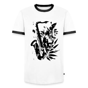 Saxophone drôle - T-shirt contrasté Homme - blanc/noir - Devant - AI Model Female 172 light (172cm) & AI Model Male 178 dark (178cm)