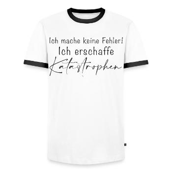 I don't make mistakes Disasters - Men's Ringer Shirt - white/black - Front - AI Model Female 172 light (172cm) & AI Model Male 178 dark (178cm)