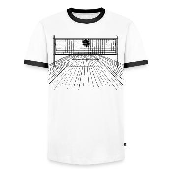 Volleyball Ball and Net - Men's Ringer Shirt - white/black - Front - AI Model Female 172 light (172cm) & AI Model Male 178 dark (178cm)