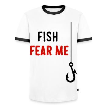 Fish Fear Me - Men's Ringer Shirt - white/black - Front - AI Model Female 172 light (172cm) & AI Model Male 178 dark (178cm)