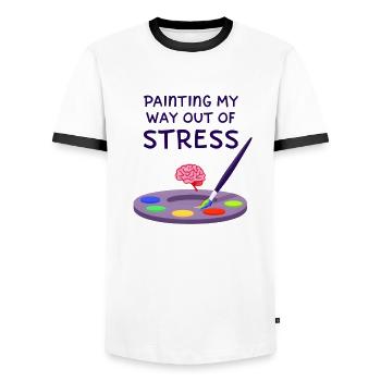 Painting My Way Out of Stress - Men's Ringer Shirt - white/black - Front - AI Model Female 172 light (172cm) & AI Model Male 178 dark (178cm)