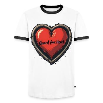 Guard Your Heart - Männer Kontrast-T-Shirt - Weiß/Schwarz - Vorne - AI Model Female 172 light (172cm) & AI Model Male 178 dark (178cm)