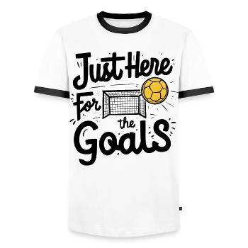 Just Here for the Goals - Men's Ringer Shirt - white/black - Front - AI Model Female 172 light (172cm) & AI Model Male 178 dark (178cm)