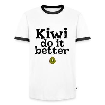 Kiwi : Mieux faire - T-shirt contrasté Homme - blanc/noir - Devant - AI Model Female 172 light (172cm) & AI Model Male 178 dark (178cm)