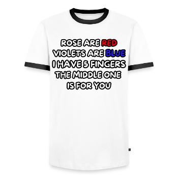 Rose are red, violets are blue... Humor, fun # - Men's Ringer Shirt - white/black - Front - AI Model Female 172 light (172cm) & AI Model Male 178 dark (178cm)