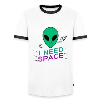 I Need Space - Men's Ringer Shirt - white/black - Front - AI Model Female 172 light (172cm) & AI Model Male 178 dark (178cm)