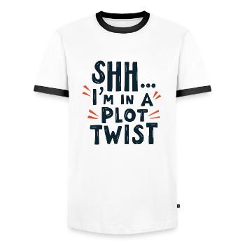 Shhh... I'm in a Plot Twist - Männer Kontrast-T-Shirt - Weiß/Schwarz - Vorne - AI Model Female 172 light (172cm) & AI Model Male 178 dark (178cm)