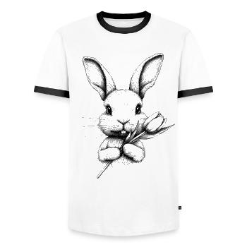 Hase Blume Blumenhase Cottagecore Ostern Frühling - Männer Kontrast-T-Shirt - Weiß/Schwarz - Vorne - AI Model Female 172 light (172cm) & AI Model Male 178 dark (178cm)