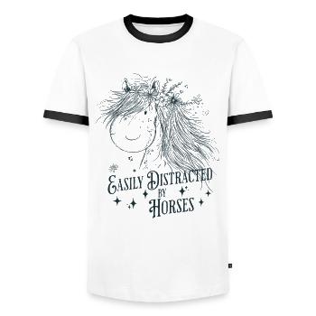 Easily Distracted By Horses Sprüche Pferd Reiter - Männer Kontrast-T-Shirt - Weiß/Schwarz - Vorne - AI Model Female 172 light (172cm) & AI Model Male 178 dark (178cm)