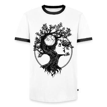 Baum Frau Boho Natur Abstrakt Grafik Mystisch - Männer Kontrast-T-Shirt - Weiß/Schwarz - Vorne - AI Model Female 172 light (172cm) & AI Model Male 178 dark (178cm)