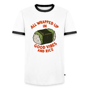 Wrapped Up in - Men's Ringer Shirt - white/black - Front - AI Model Female 172 light (172cm) & AI Model Male 178 dark (178cm)