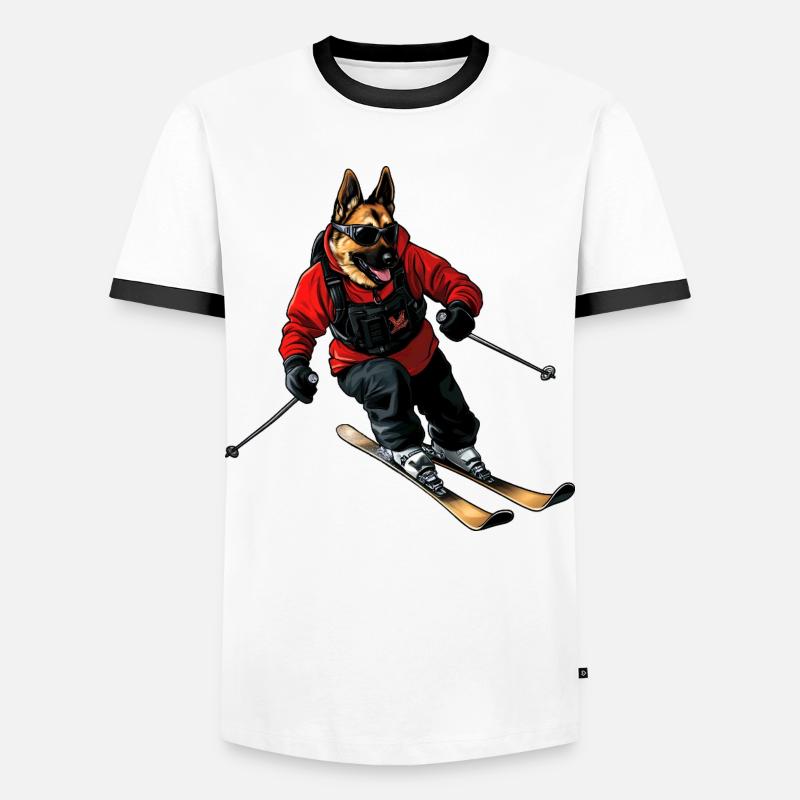 Skifahrer Schäferhund - Männer Kontrast-T-Shirt - Weiß/Schwarz