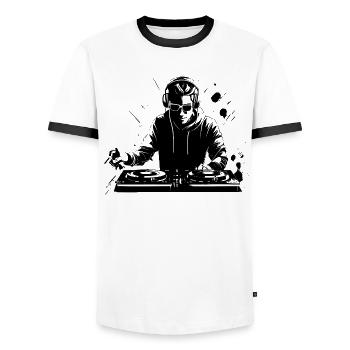 Disc-jockey - T-shirt contrasté Homme - blanc/noir - Devant - AI Model Female 172 light (172cm) & AI Model Male 178 dark (178cm)
