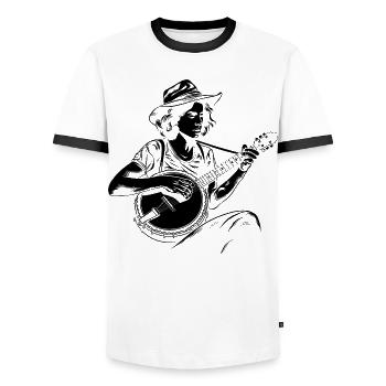 Banjo Player Drawing - Men's Ringer Shirt - white/black - Front - AI Model Female 172 light (172cm) & AI Model Male 178 dark (178cm)