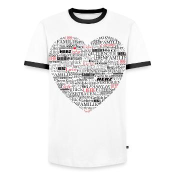 Heart Typography Dear Family - Men's Ringer Shirt - white/black - Front - AI Model Female 172 light (172cm) & AI Model Male 178 dark (178cm)