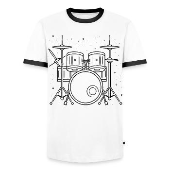 Drum Set Drawing - Men's Ringer Shirt - white/black - Front - AI Model Female 172 light (172cm) & AI Model Male 178 dark (178cm)