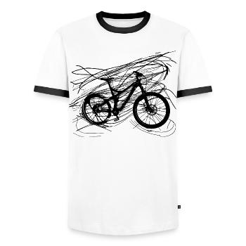 Bicycle Line Art - Men's Ringer Shirt - white/black - Front - AI Model Female 172 light (172cm) & AI Model Male 178 dark (178cm)