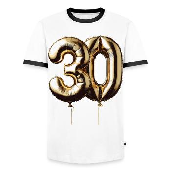 30 Years Gold Balloon Foil Balloon Gift - Men's Ringer Shirt - white/black - Front - AI Model Female 172 light (172cm) & AI Model Male 178 dark (178cm)