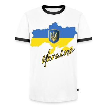 Fierté ukrainienne, drapeau ukrainien - T-shirt contrasté Homme - blanc/noir - Devant - AI Model Female 172 light (172cm) & AI Model Male 178 dark (178cm)