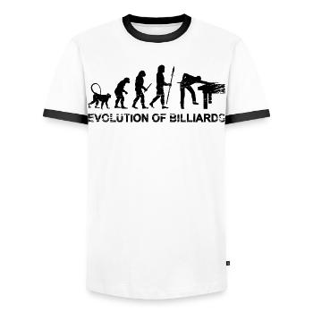 Billard Evolution - Männer Kontrast-T-Shirt - Weiß/Schwarz - Vorne - AI Model Female 172 light (172cm) & AI Model Male 178 dark (178cm)