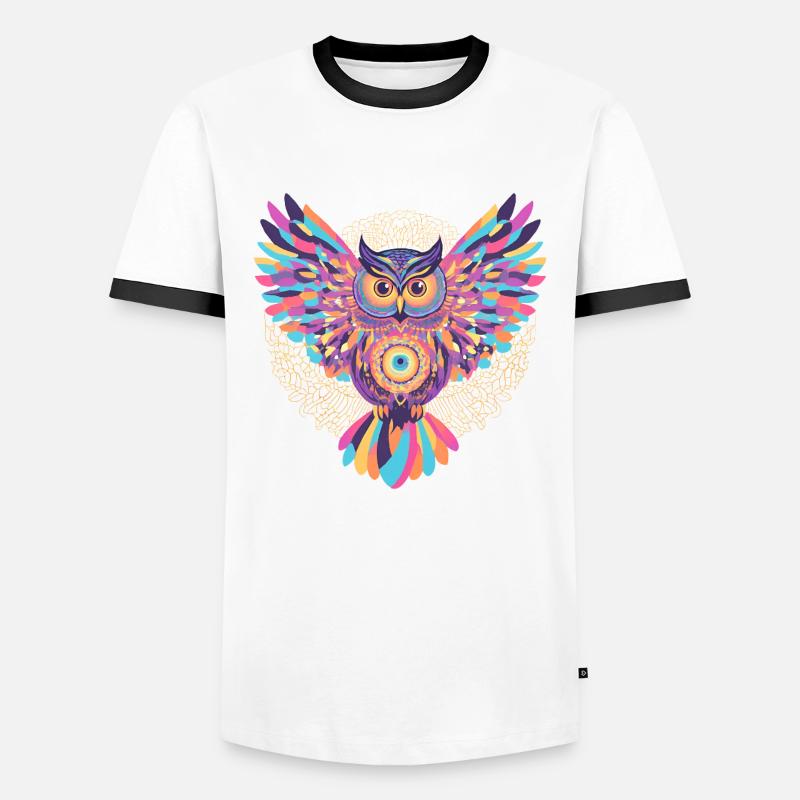 Regenbogenmandala-Eule - Männer Kontrast-T-Shirt - Weiß/Schwarz