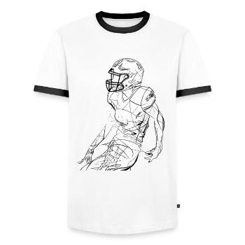 American Football Player Line Art - Men's Ringer Shirt - white/black - Front - AI Model Female 172 light (172cm) & AI Model Male 178 dark (178cm)