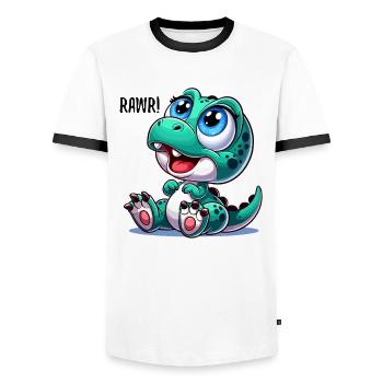 T-Rex Baby Dino Babydino Dinobaby Geschenk - Männer Kontrast-T-Shirt - Weiß/Schwarz - Vorne - AI Model Female 172 light (172cm) & AI Model Male 178 dark (178cm)