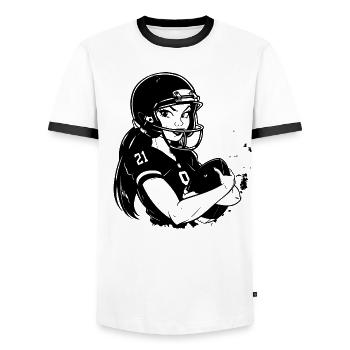 Football Woman Comic Look - Men's Ringer Shirt - white/black - Front - AI Model Female 172 light (172cm) & AI Model Male 178 dark (178cm)