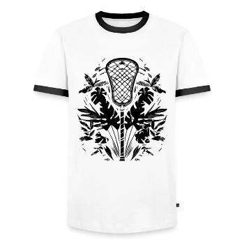 Lacrosseschläger Cartoon Look - Männer Kontrast-T-Shirt - Weiß/Schwarz - Vorne - AI Model Female 172 light (172cm) & AI Model Male 178 dark (178cm)
