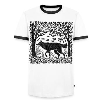 Woodcut Wolf Woodland Nature Wilderness Gift - Men's Ringer Shirt - white/black - Front - AI Model Female 172 light (172cm) & AI Model Male 178 dark (178cm)