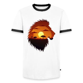 Coucher de soleil rugissant sur la savane - T-shirt contrasté Homme - blanc/noir - Devant - AI Model Female 172 light (172cm) & AI Model Male 178 dark (178cm)