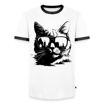 Chat avec des lunettes de soleil - T-shirt contrasté Homme - blanc/noir - Devant - AI Model Female 172 light (172cm) & AI Model Male 178 dark (178cm)