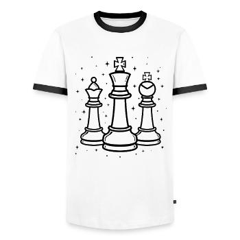 Schachfiguren Zeichnung - Männer Kontrast-T-Shirt - Weiß/Schwarz - Vorne - AI Model Female 172 light (172cm) & AI Model Male 178 dark (178cm)