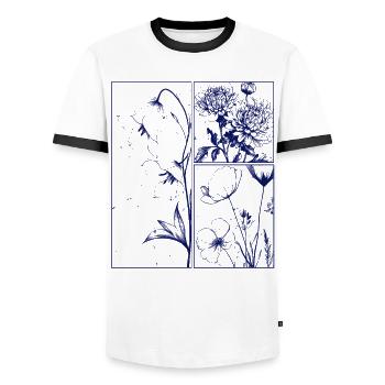 Floral Chrysanthemum Campanula Botanical Gift - Men's Ringer Shirt - white/black - Front - AI Model Female 172 light (172cm) & AI Model Male 178 dark (178cm)