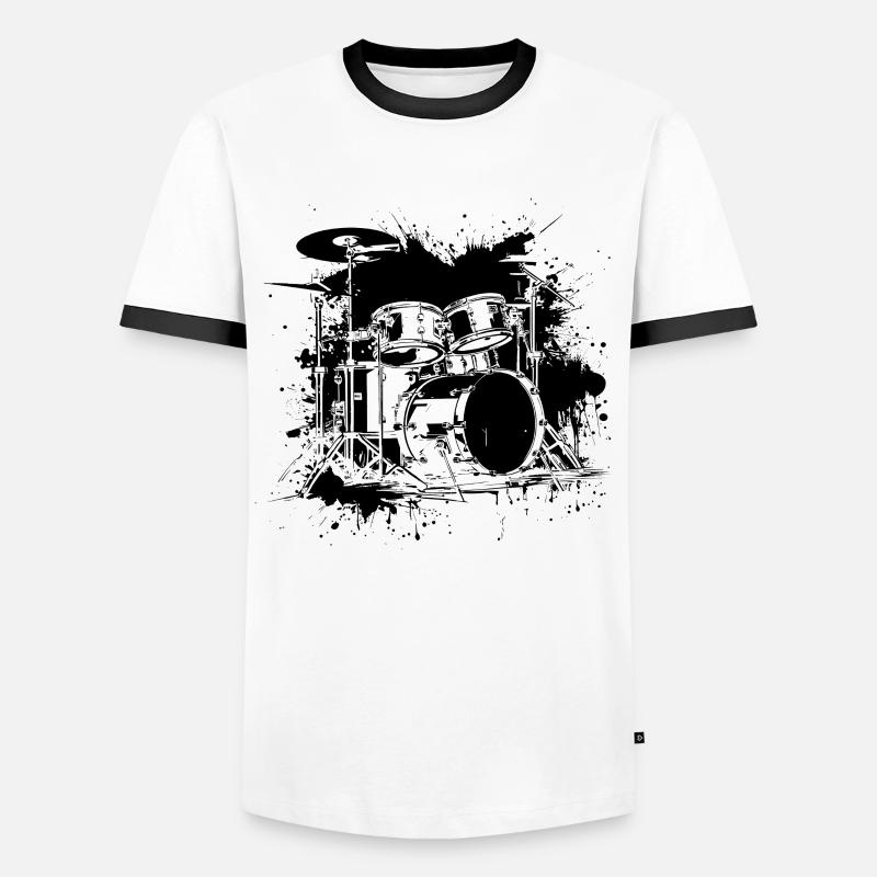 Drum Kit Drawing - Men's Ringer Shirt - white/black