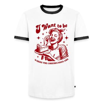 Cheesecake Retro Longing - Men's Ringer Shirt - white/black - Front - AI Model Female 172 light (172cm) & AI Model Male 178 dark (178cm)