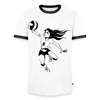 Volleyball Player Comic Look - Men's Ringer Shirt - white/black - Front - AI Model Female 172 light (172cm) & AI Model Male 178 dark (178cm)