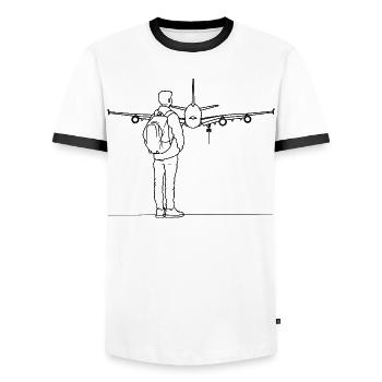 Plane Spotter Drawing - Men's Ringer Shirt - white/black - Front - AI Model Female 172 light (172cm) & AI Model Male 178 dark (178cm)