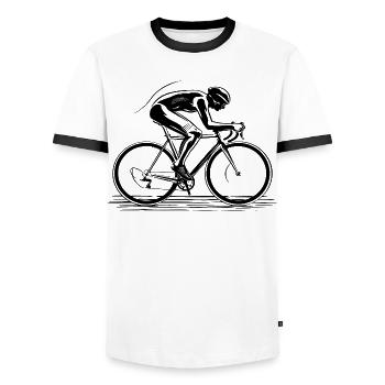 Cyclist Drawing - Men's Ringer Shirt - white/black - Front - AI Model Female 172 light (172cm) & AI Model Male 178 dark (178cm)