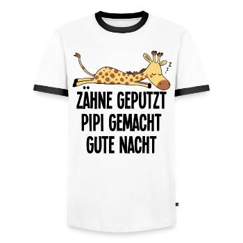 Giraffe Funny Sleeping Motif Teeth Brushed Night - Men's Ringer Shirt - white/black - Front - AI Model Female 172 light (172cm) & AI Model Male 178 dark (178cm)