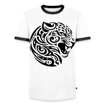 Léopard tribal - T-shirt contrasté Homme - blanc/noir - Devant - AI Model Female 172 light (172cm) & AI Model Male 178 dark (178cm)