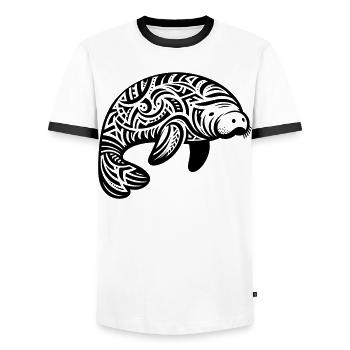 Lamantin tribal - T-shirt contrasté Homme - blanc/noir - Devant - AI Model Female 172 light (172cm) & AI Model Male 178 dark (178cm)