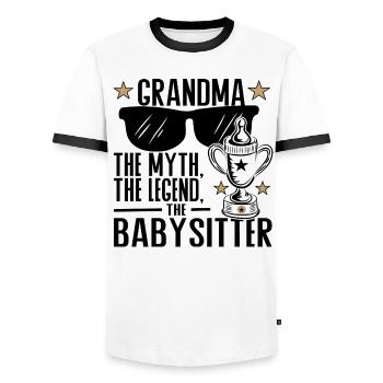 Grandma – The Myth, the Legend, the Babysitter - Men's Ringer Shirt - white/black - Front - AI Model Female 172 light (172cm) & AI Model Male 178 dark (178cm)