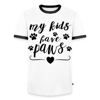 Mes enfants ont des pattes – Conception de la déclaration des parents d’animaux - T-shirt contrasté Homme - blanc/noir - Devant - AI Model Female 172 light (172cm) & AI Model Male 178 dark (178cm)