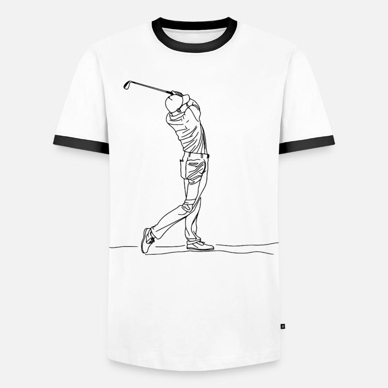 Golf Boy One Line Drawing - Männer Kontrast-T-Shirt - Weiß/Schwarz