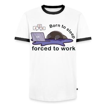 Né pour dormir forcé de travailler chat mignon travail - T-shirt contrasté Homme - blanc/noir - Devant - AI Model Female 172 light (172cm) & AI Model Male 178 dark (178cm)