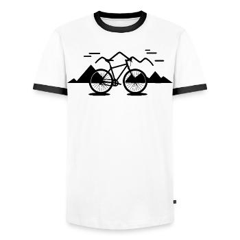 Mountainbiking Skizze - Männer Kontrast-T-Shirt - Weiß/Schwarz - Vorne - AI Model Female 172 light (172cm) & AI Model Male 178 dark (178cm)