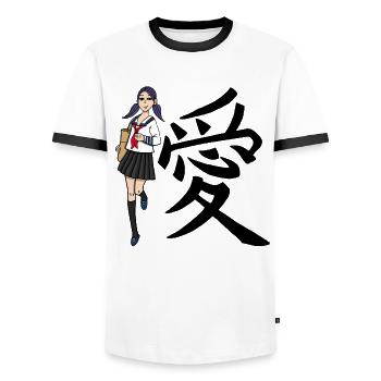 Japanese - Men's Ringer Shirt - white/black - Front - AI Model Female 172 light (172cm) & AI Model Male 178 dark (178cm)