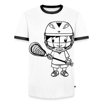 Lacrosse Junge Cartoon - Männer Kontrast-T-Shirt - Weiß/Schwarz - Vorne - AI Model Female 172 light (172cm) & AI Model Male 178 dark (178cm)
